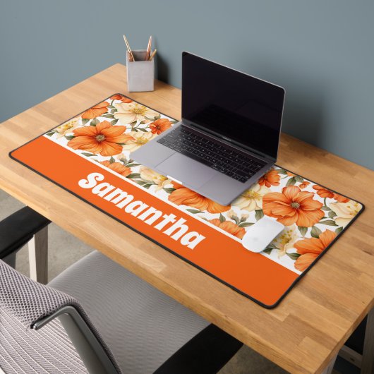 ヴィンテージ素朴オレンジオータムフラワーパターン デスクマット (オフィス2)