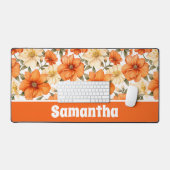 ヴィンテージ素朴オレンジオータムフラワーパターン デスクマット (キーボード&マウス)