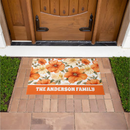 ヴィンテージ素朴オレンジオータムフラワーパターン ドアマット