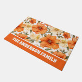 ヴィンテージ素朴オレンジオータムフラワーパターン ドアマット (アングル)