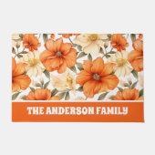 ヴィンテージ素朴オレンジオータムフラワーパターン ドアマット (正面)