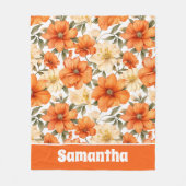 ヴィンテージ素朴オレンジオータムフラワーパターン フリースブランケット (正面)