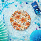 ヴィンテージ素朴オレンジオータムフラワーパターン ペーパープレート (パーティー)