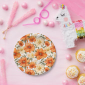 ヴィンテージ素朴オレンジオータムフラワーパターン ペーパープレート (パーティー)