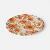 ヴィンテージ素朴オレンジオータムフラワーパターン ペーパープレート (アングル)