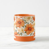 ヴィンテージ素朴オレンジオータムフラワーパターン マグカップ (中央)