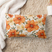 ヴィンテージ素朴オレンジオータムフラワーパターン ランバークッション (ブランケット)
