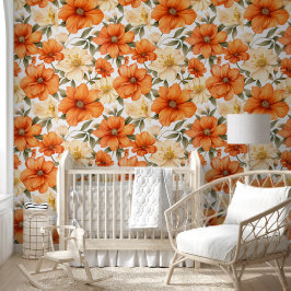 ヴィンテージ素朴オレンジオータムフラワーパターン 壁紙