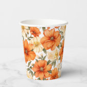 ヴィンテージ素朴オレンジオータムフラワーパターン 紙コップ (裏面)