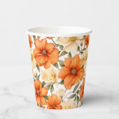 ヴィンテージ素朴オレンジオータムフラワーパターン 紙コップ (左)