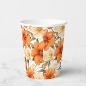 ヴィンテージ素朴オレンジオータムフラワーパターン 紙コップ (右)