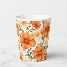 ヴィンテージ素朴オレンジオータムフラワーパターン 紙コップ