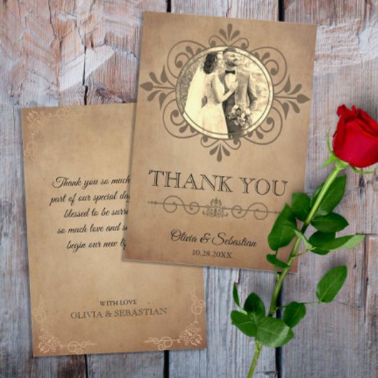 ヴィンテージ素朴オールドパーチビクトリアンン結婚ズ サンキューカード