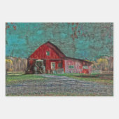 ヴィンテージ素朴オールドレッドティール(緑がかった色)テクスチャバーン ラッピングペーパーシート (正面2)