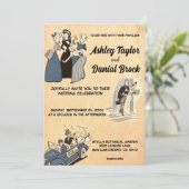 ヴィンテージ素朴オールドロマンチック漫画結婚レトロ 招待状 (スタンド正面)