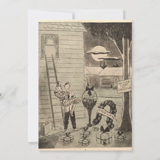 ヴィンテージ素朴オールドロマンチック漫画結婚レトロ 招待状 (裏面)