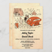 ヴィンテージ素朴オールド結婚したカップルレトロ結婚ズ 招待状 (正面/裏面)