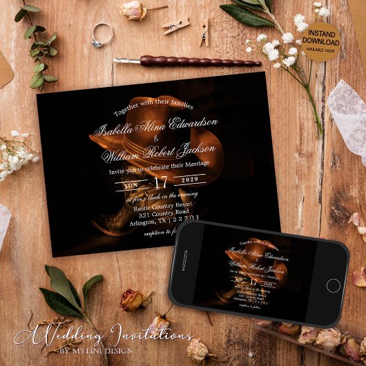 ヴィンテージ素朴カウボーイブーツカントリーウェディング 招待状