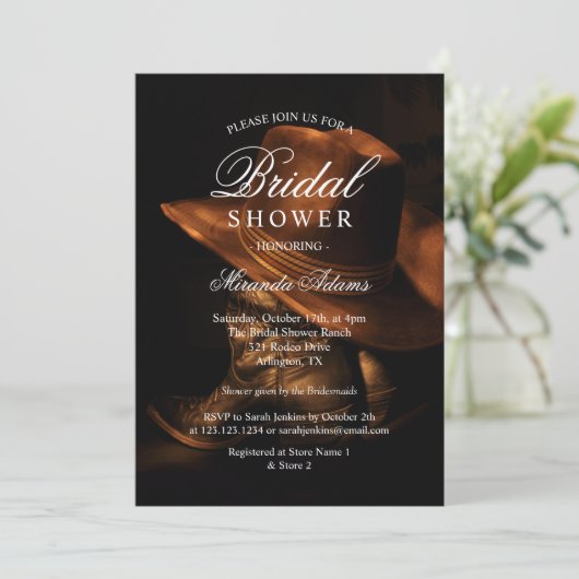 ヴィンテージ素朴カウボーイブーツカントリーブライダルシャワー 招待状 (スタンド正面)