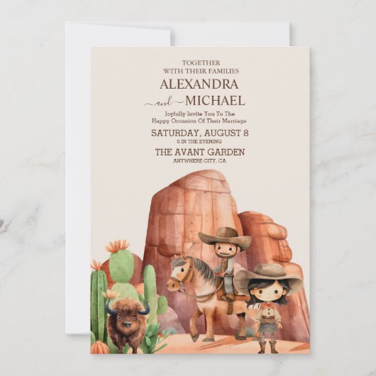 ヴィンテージ素朴カウボーイ結婚のウマサボテン 招待状 (正面)