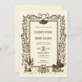 ヴィンテージ素朴カウボーイ結婚の西枠 招待状 (正面/裏面)