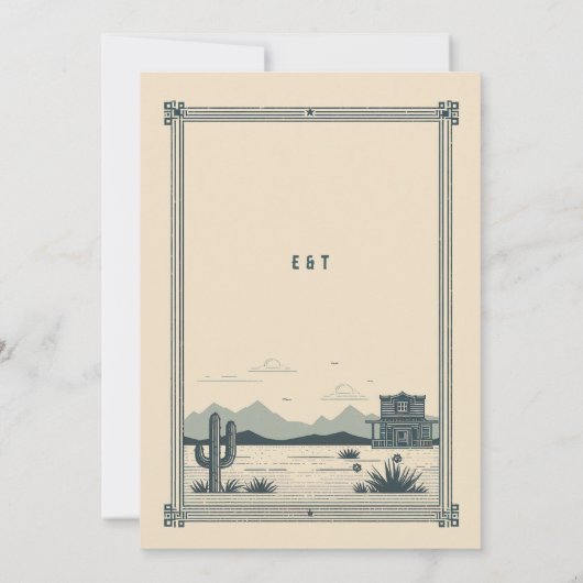 ヴィンテージ素朴カウボーイ結婚ズバーンサボスティール（緑がかった色） 招待状 (裏面)