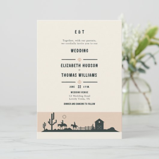 ヴィンテージ素朴カウボーイ結婚ズバーンサボス砂漠 招待状 (スタンド正面)