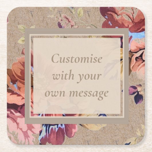 ヴィンテージ素朴カスタムフローラ文字 スクエアペーパーコースター (正面)