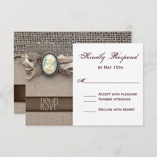 ヴィンテージ素朴カメオブルックバーラップウェディングRSVP 出欠カード (正面/裏面)