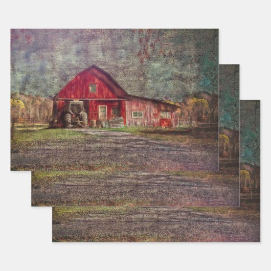 ヴィンテージ素朴カントリーオールドレッドテクスチャー ラッピングペーパーシート (セット)