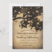 ヴィンテージ素朴カントリーツリー結婚ライト 招待状 (正面)
