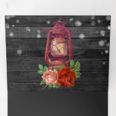 ヴィンテージ素朴カントリーフローラ油結婚ランタン 三つ折り招待状 (内部最初)