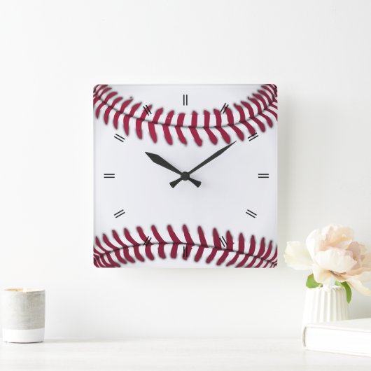 ヴィンテージ素朴カントリーベースボールデコール スクエア壁時計 (ホーム)