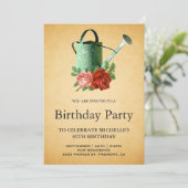 ヴィンテージ素朴ガーデンフローラ給水缶誕生日 招待状 (スタンド正面)