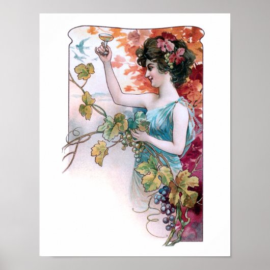 ヴィンテージ素朴ガールとワイン ポスター (正面)