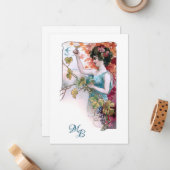 ヴィンテージ素朴ガールとワイン |モノグラム ノートカード (正面/裏面インサイチュ)