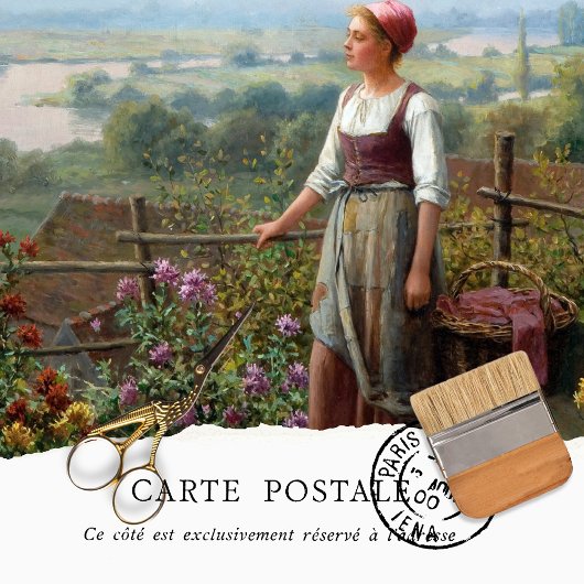 ヴィンテージ素朴ガールフランスのダリアデクページ 薄葉紙