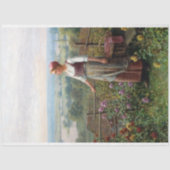 ヴィンテージ素朴ガールフランスのダリアデクページ 薄葉紙 (正面)