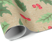 ヴィンテージ素朴クラフトクリスマスホリーレッドベリー ラッピングペーパー (ロールコーナー)