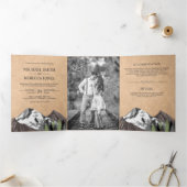 ヴィンテージ素朴クラフトマウンテンフォレストフォトズ結婚ーズ 三つ折り招待状 (内部)