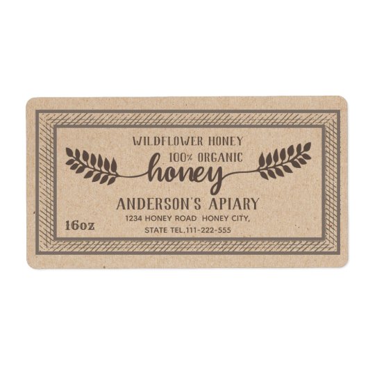 ヴィンテージ素朴クラフト書道蜂蜜枝 ラベル (正面)