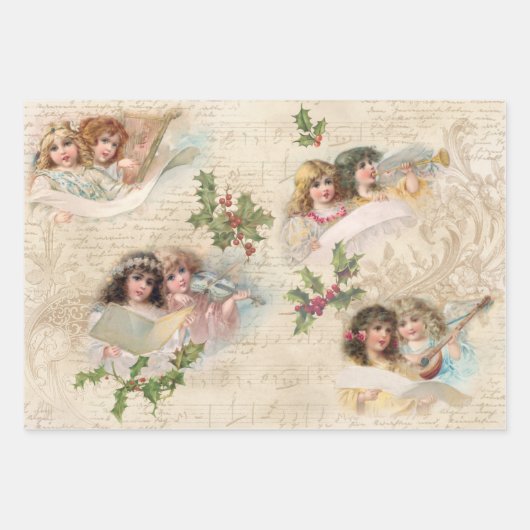 ヴィンテージ素朴クリスマスエフェメラコラージュ ラッピングペーパーシート (正面3)