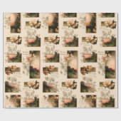 ヴィンテージ素朴クリスマスサンセットビレッジ（花あり） ラッピングペーパー (フラット)