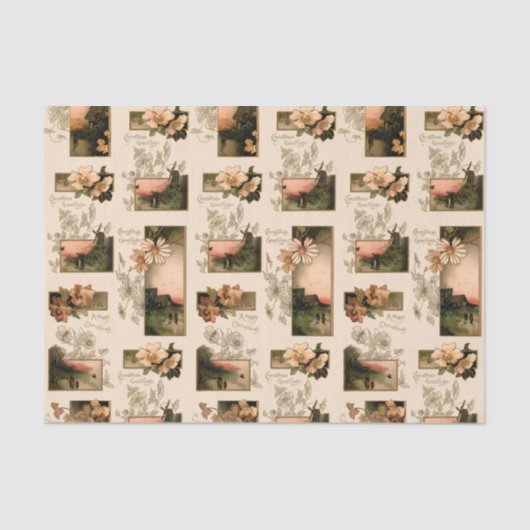 ヴィンテージ素朴クリスマスサンセットビレッジ（花あり） 薄葉紙 (正面)