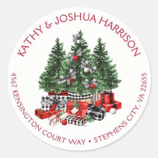 ヴィンテージ素朴クリスマスツリーパッケージの住所 ラウンドシール (正面)