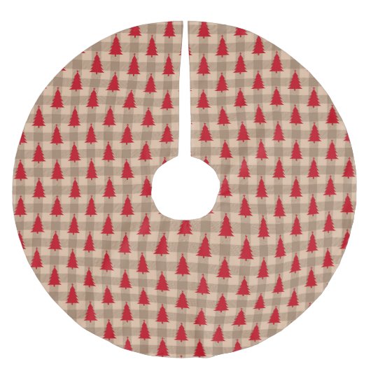 ヴィンテージ素朴クリスマスツリー水牛チェックのプレイド ブラッシュドポリエステルツリースカート (正面)