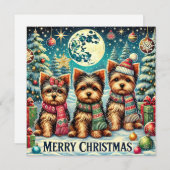 ヴィンテージ素朴クリスマステリアヨークシャードッグ シーズンカード (正面/裏面)