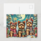 ヴィンテージ素朴クリスマステリアヨークシャードッグ シーズンポストカード (正面/裏面)