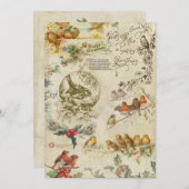 ヴィンテージ素朴クリスマスバード&ホリーエフエメラ シーズンカード (正面/裏面)