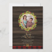 ヴィンテージ素朴クリスマスフォト任意のイベントBuffPlaid 招待状 (正面)